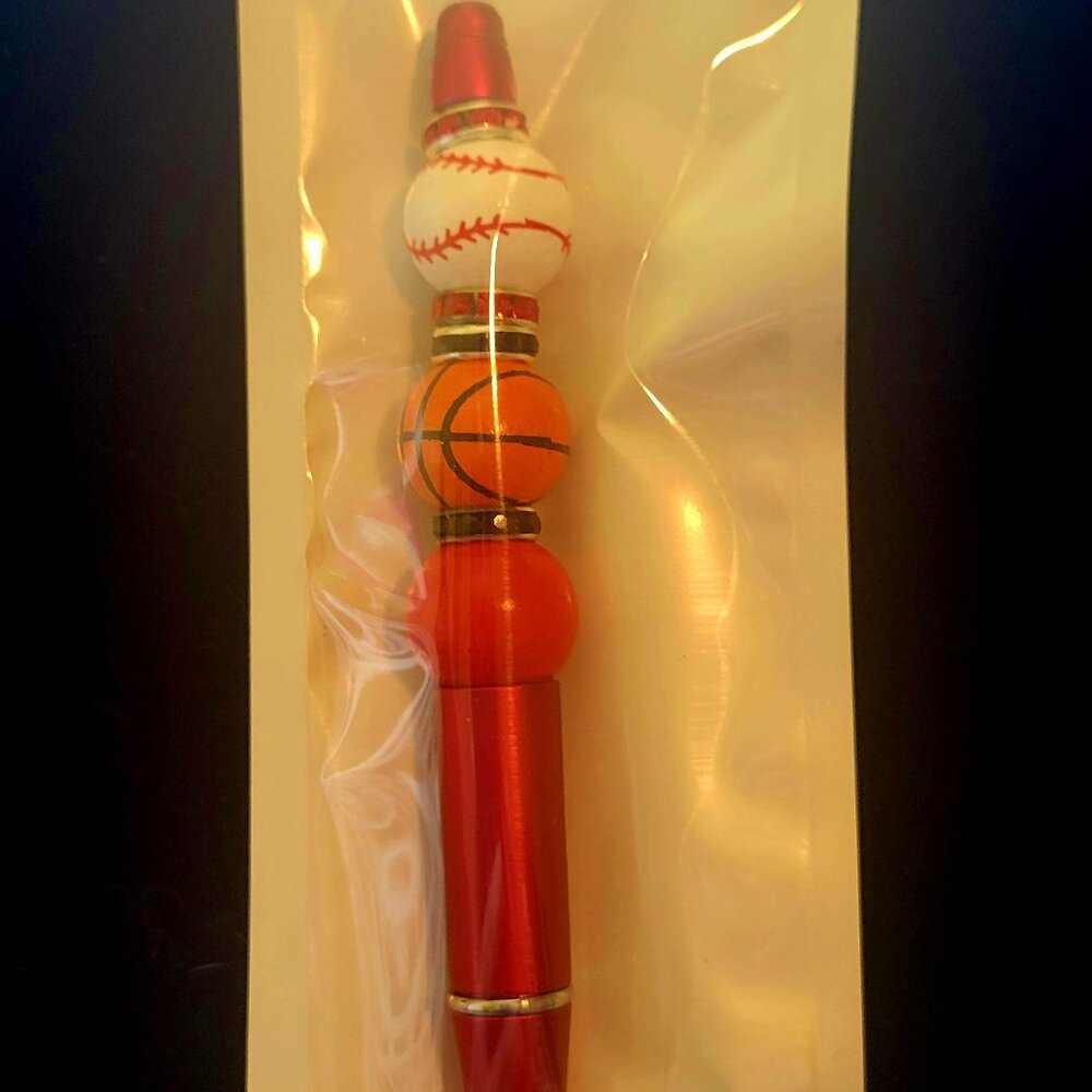 Hand Crafted Beaded Charm Sports Theme Pen Basketball and Baseball Must Have NEW